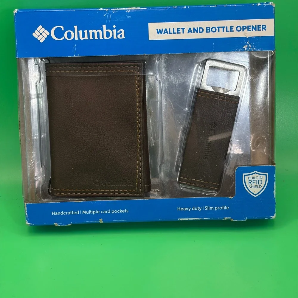 Columbia RFID Shield Wallet/Weighted Bottle Opener Brown Handcrafted Leather NEW